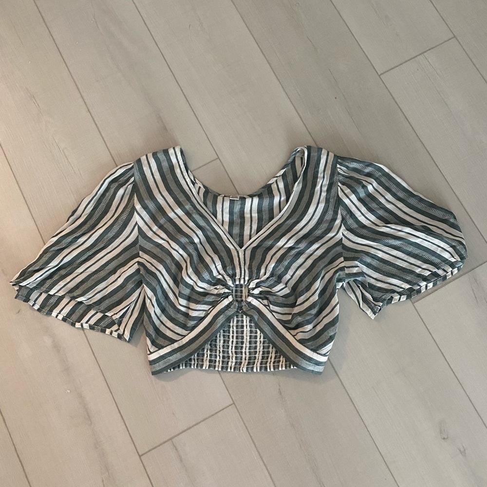 Medium Green and White Striped American Eagle Top